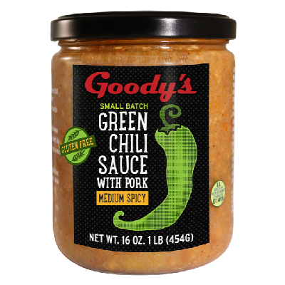 GOODY'S, MEDIUM SPICY Green Chili Sauce with Pork